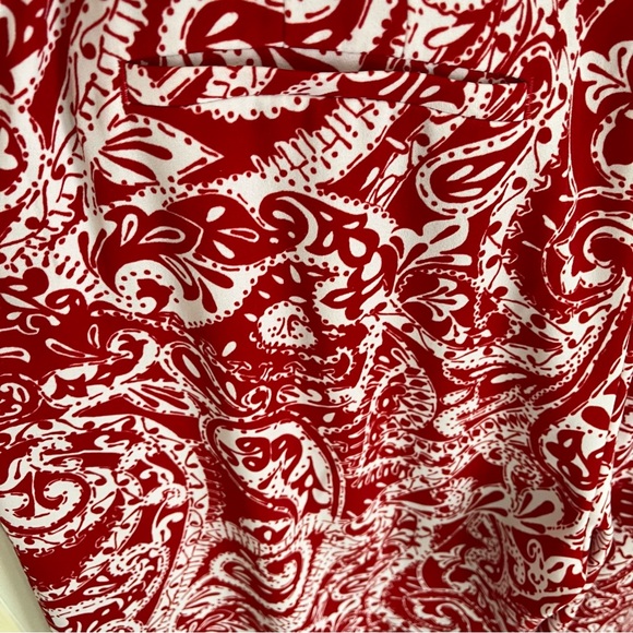 Loft Sz 16 Red White Paisley Wide Leg Pants Coastal Resortwear Beach Summer - Picture 10 of 12